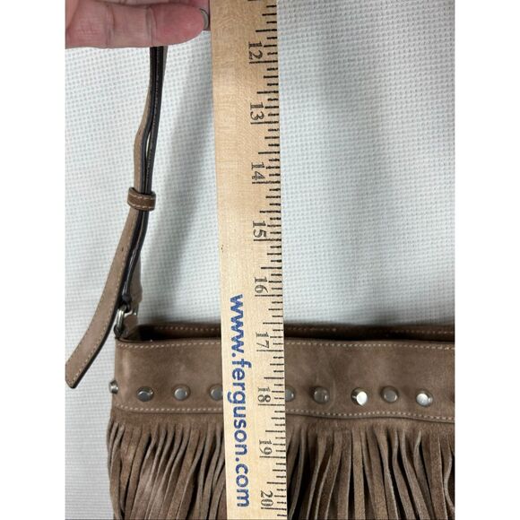 Michael Kors Billy Fringe Boho Crossbody Bag Taupe Suede Studded Western Style - Picture 9 of 16